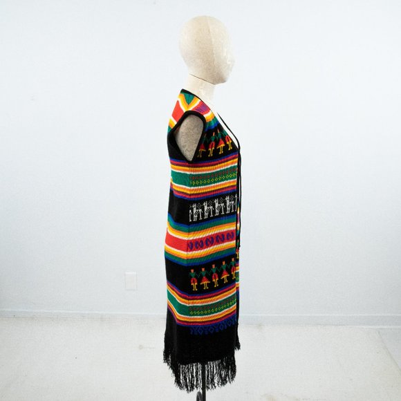 Vintage 70s S Spanish Style Rainbow Sweater Duster - Picture 6 of 9